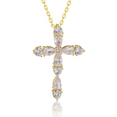 Imagem de Eesphy Colares de cruz para mulheres, pingente cristão de cura banhado a ouro 18K, presente de fé para ela em um dia especial, Banhado a ouro, Zircônia cúbica