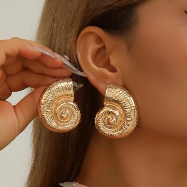 Imagem de Brincos grandes de concha de ouro para mulheres, na moda, hipoalergênicos, brincos de gota grossa, joias femininas delicadas com tema oceano, presentes para aniversário, 15 g