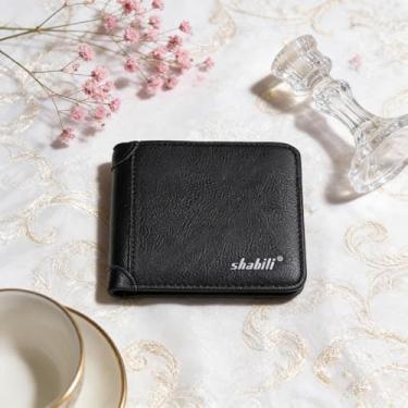 Imagem de Carteira universal moderna preta compacta de couro macio de grande capacidade, design compacto preto moderno com fecho magnético, padrão listrado, couro macio, espaçosa