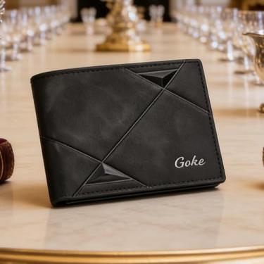 Imagem de Carteira masculina dobrável de couro curta, design simples essencial (preto)