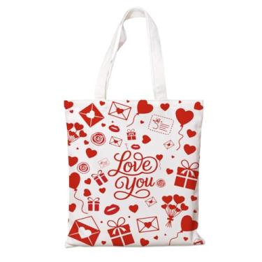 Imagem de Sacola de lona – Bolsa reutilizável de compras de supermercado, Love You Gifts and Envelopes estampa de dia dos namorados, livro de lona branca e bolsa de praia, presente bonito e estético para