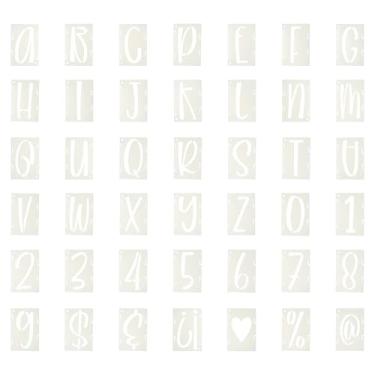 Imagem de PATIKIL Estêncil de número de letra de 6,3 cm, 42 peças, interloque retangular, reutilizáveis, modelos de estêncil de letras e números para pintura na parede, sinalização de tecido de madeira, estilo