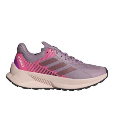 Imagem de adidas Tênis de corrida feminino Terrex Soulstride Flow Trail, Figo pré-amado/carmesim silencioso/fusão rosa, 5