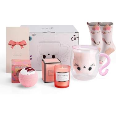 Imagem de Conjunto de presentes de caneca de gato, presentes de aniversário para mulheres, mãe dela, presentes de Natal para mulheres, dia dos namorados, amantes de gatos, ideia de presente para irmã, esposa