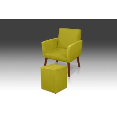Imagem de Kit 01 Poltrona Nina + 01 Puf Quadrado Suede Amarelo -Modena Decor  - 