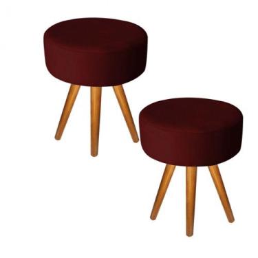 Imagem de Kit 02 Puff Redondo Suede Bordô-MODENA DECOR  - CASA DA POLTRONA