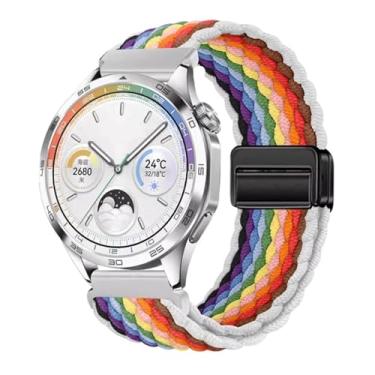 Imagem de Clouism Pulseira respirável de nylon de 22 mm e 20 mm para Huawei Watch GT4/Pro 46 mm/GT3/GT2 2e para Samsung Watch 6/5/4/3/Gear S3 (arco-íris branco, para outros 20 mm)