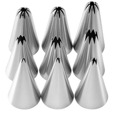 Imagem de Conjunto de 9 pontas de tubulação de estrela aberta - pequenos bicos de cobertura de estrela francesa, pontas de gelo de aço inoxidável, pontas de pastelaria estrela, kit de bicos de cobertura para