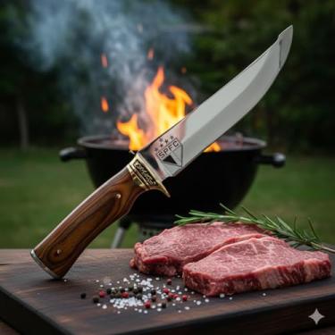 Imagem de Faca para Churrasco Personalizada em Aço Inox Super Luxo 30cm – Faca de Churrasqueiro com Cabo de Madeira e Gravação de Nome ou Time(SóEscudo)