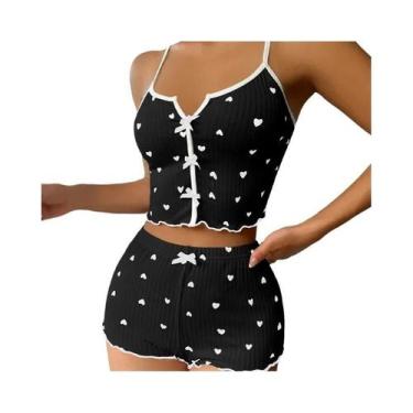 Imagem de Conjunto De Pijama Feminino De Verão Com Top Cropped Slim Fit E Shorts