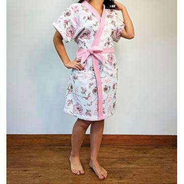 Imagem de Roupão Felpudo Adulto Curto Estampado Milena M Com 1 peça