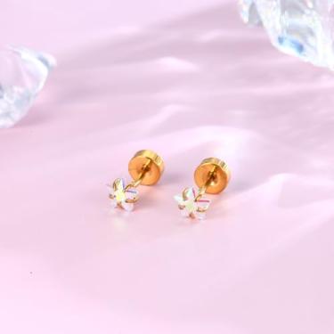 Imagem de Brincos de aço cirúrgico com costas planas para mulheres e homens, brincos de aço cirúrgico, pequenos brincos de cartilagem de zircônia cúbica, opala plana para orelhas sensíveis, 20G, standard, Aço