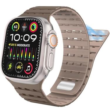 Imagem de Clouism Pulseira de silicone magnética esportiva para Apple Watch SE SE2 e séries 9/8/7/6/5/4 Ultra 2/Ultra de 49 mm, 45 mm, 44 mm e 42 mm (damasco marrom)