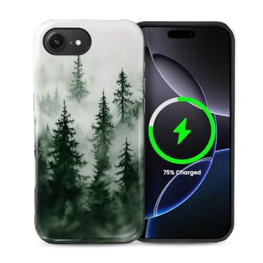 Imagem de CARLOCA Capa magnética para iPhone 16e, design de acampamento de árvores verdes floresta compatível com MagSafe Hybrid Dual Protection TPU macio PC rígido à prova de choque anti-arranhões capa de