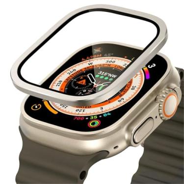 Imagem de XMKT Vidro temperado para Apple Watch Ultra 49 mm moldura de metal titânio filme anti-arranhões para série Ultra 2 acessórios de protetor de tela (prata 1)