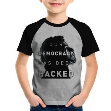Imagem de Camiseta Raglan Infantil Our Democracy Has Been Hacked - Foca na Moda,