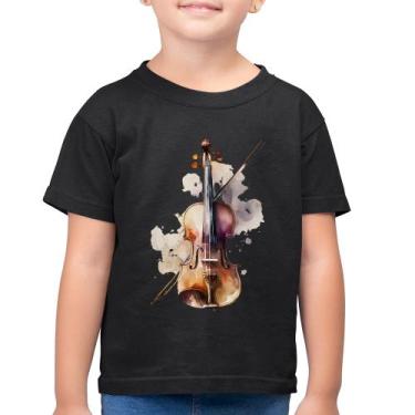 Imagem de Camiseta Algodão Infantil Violino - Foca na Moda, Preto, 4