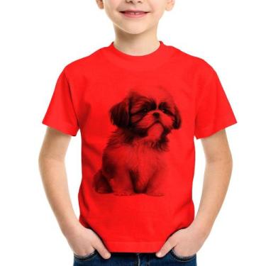 Imagem de Camiseta Infantil Cachorro Shih Tzu Filhote - Foca na Moda, Vermelho, 