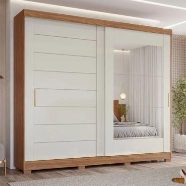 Imagem de Guarda-Roupa Casal 2 Portas Correr 8 Gavetas MDF Espelho Florença Panan