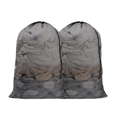 Imagem de Pacote com 2 sacos de lavanderia de malha de 58 x 86 cm com fecho de cordão | Saco grande de lavagem de malha para armazenamento, dormitório, viagem, uso familiar (preto)