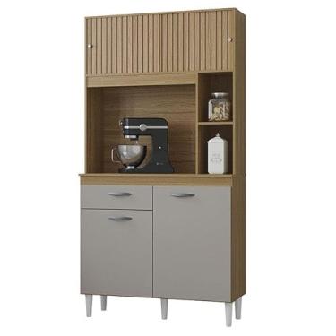 Imagem de Armário Para Cozinha Kit Duda 90 cm Damasco Ripado Off White- Poquema