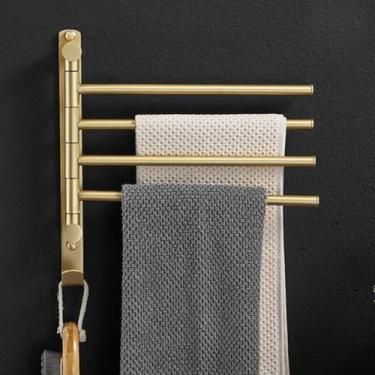 Imagem de ZjBfddnmm Barra de toalha de banho barras de toalha de banho de latão dourado escovado, quatro barras de toalha escovadas douradas, barras de toalha móveis, suporte de toalha de banheiro (colorido