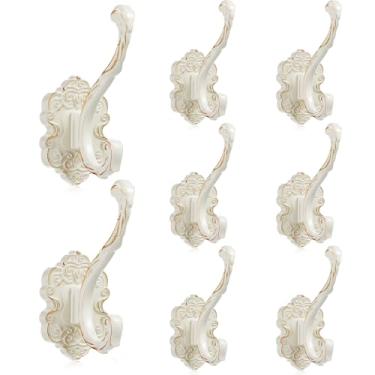 Imagem de Zonon 8 peças de ganchos brancos vintage ganchos decorativos de toalha para banheiros gancho de parede antigo para pendurar bolsa chapéu chaves roupas resistente exclusivo francês suporte de cortina