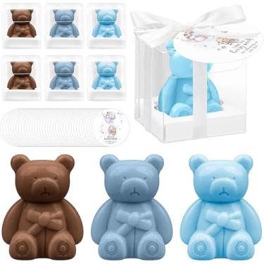 Imagem de Pacote com 36 lembrancinhas de chá de bebê de urso com cartões de agradecimento e caixas para decoração de chá de bebê, presente de convidado, artigos de casamento (azul e marrom)