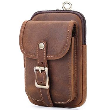 Imagem de LUYILA Pochete de couro genuíno com gancho pequeno, bolsa de cintura para quadril, bolsa de charuto para treino, corrida, viagem, caminhada