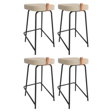 Imagem de Kit 04 Banquetas Médias Para Cozinha Vik Estofada Linho Bege - Desk Design
