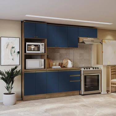 Imagem de Armário de Cozinha Completa 100% MDF 270cm Nogueira/Azul Profundo Celeste Kappesberg