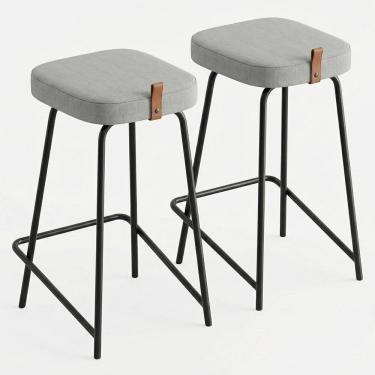 Imagem de Kit 02 Banquetas Médias Para Cozinha Vik Estofada Linho Cinza - Desk Design