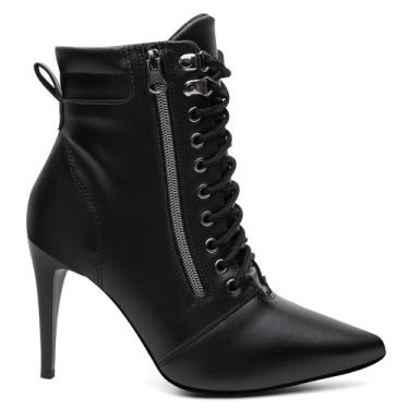 Imagem de Bota Feminina Preta Cano Curto Salto Alto Fino com Zíper - Bono Rock, 