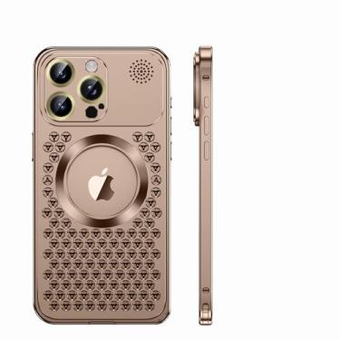 Imagem de HUHUCASE Adequada para capa de telefone iPhone, capa de aromaterapia, lente de malha de metal, etiqueta magnética de orvalho capa protetora com fivela de mola (ouro deserto, iPhone 16 Pro)