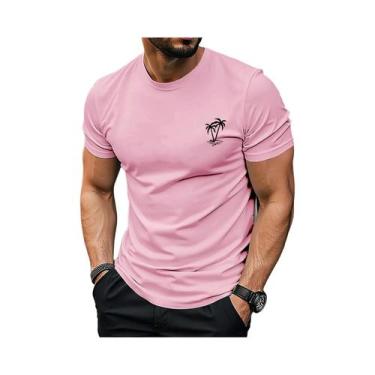 Imagem de Camiseta Masculina De Verão Em Algodão Casual Com Gola Redonda E Manga