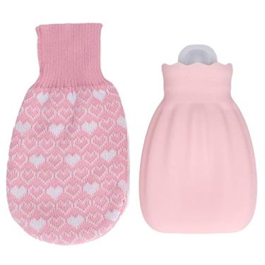 Imagem de Garrafa de água quente de silicone à prova de explosão, bolsa de água quente com capa de malha, à prova de vazamento, micro-ondas, segura para casa, escritório, cama, calor 550ml (Rosa)