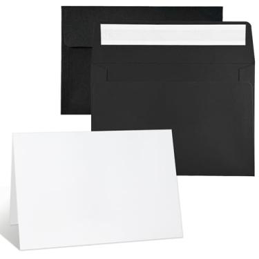 Imagem de Pacote com 44 cartões em branco e envelopes pretos 10 x 15 cm, envelopes autoselados A4 com conjunto de cartolina dobrada, para cartões de felicitações DIY, cartões de agradecimento, convites de