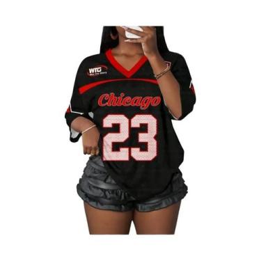 Imagem de Camiseta Feminina De Malha Com Decote Em V, Estampa Chicago, Casual Es