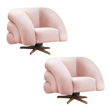 Imagem de Poltrona Giratória Orgânica Com Balanço Kit 2 Tana Bouclê E03 - D`rossi Cor Rose