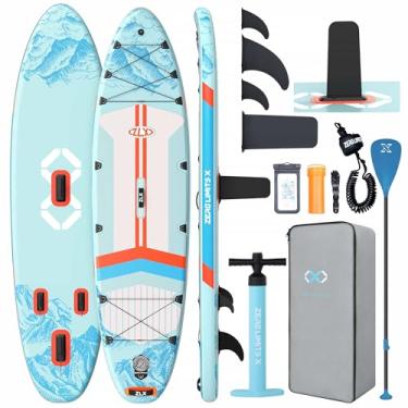 Imagem de ZLX Prancha De Stand Up Paddle Inflável Para Adultos E Jovens, Sup Super Largo 11'6 X 35" Com Barbatana Equilíbrio Patenteada, Deck Antiderrapante, Bomba Manual, Bolsa Transporte Remo Ajustável, Tod