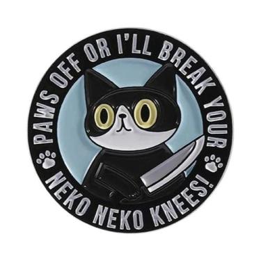 Imagem de Broche De Esmalte Gato Preto Desenho Animado Olhos Grandes Gatinho Ani