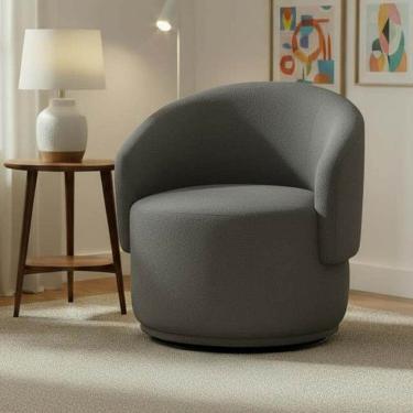 Imagem de Poltrona Decorativa Giratória Sala de Estar Recepção Linho Jasmine Cinza Escuro