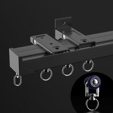 Imagem de Sistema de trilhos de cortina de alumínio resistente - Varões de cortina divisores ajustáveis com curva de canto de 90° para cortinas de chuveiro em forma de L/U, suporte de teto/parede (preto, 110 cm
