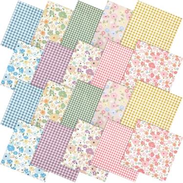 Imagem de Hahafelt 10 pacotes de tecido acolchoado de flores e xadrez, 50,8 x 50,8 cm, flores silvestres, colorido, flores silvestres, quadrados, tecido da The Yard Precuts Patchwork para o verão, faça você
