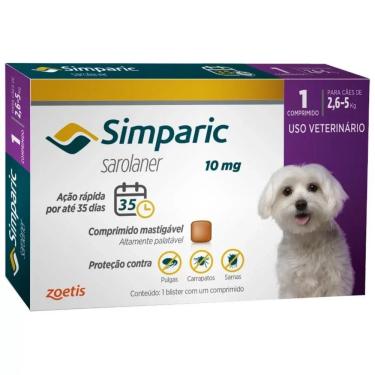 Imagem de Antipulga Simparic 10Mg para Cães de 2,6 a 5Kg Zoetis Caixa com 1 Comprimido