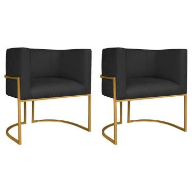 Imagem de Kit 02 Poltronas Decorativas Luna Base De Ferro Dourado Suede Preto