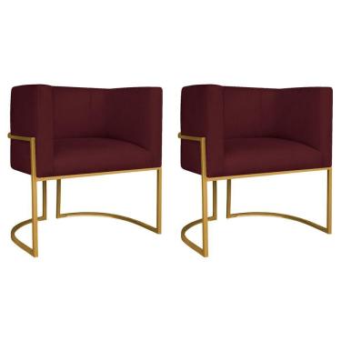 Imagem de Kit 02 Poltronas Decorativas Luna Base De Ferro Dourado Suede Bordô