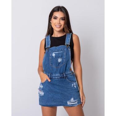 Imagem de JARDINEIRA JEANS FEMININA SHORTS SAIA COM BARRA NO FIO 22441-Feminino