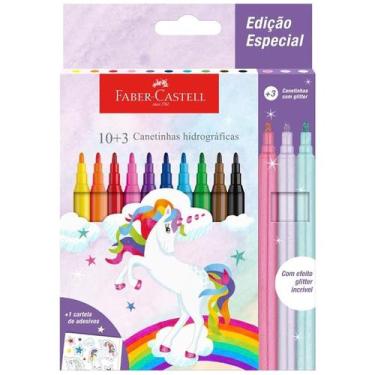 Imagem de Canetinha Hidrocor Faber-Castell Unicórnio 10 Cores + 3 Metálicas - FA