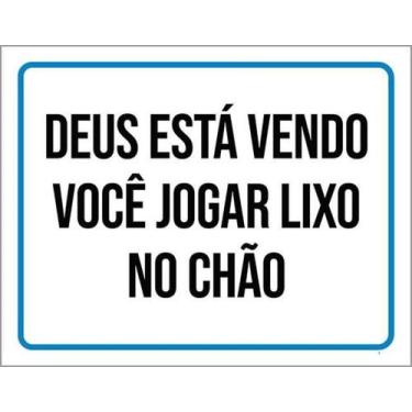 Imagem de Kit 5 Placas Deus Está Vendo Você Jogar Lixo Chão - Sinalizo